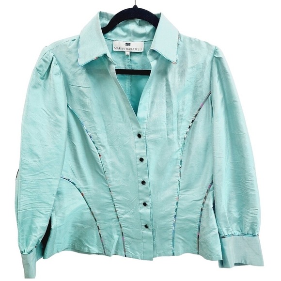Marisa Baratelli Tops - Marisa Baratelli Aqua Blue 100% Thai Silk Button Up Blouse Top Size 10
